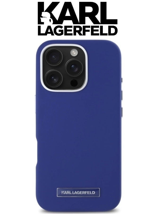 CG MOBILE iPhone 16 Pro Max case with a leather exterior and velvet interior. iphone 16 pro max back cover supports wireless charging (MagSafe). It's a durable, shock-resistant iphone 16 pro max cover. cover iphone 16 pro max features an elegant French design and is certified in partnership with KARL LAGERFELD & CG Mobile. Navy blue - Image 3